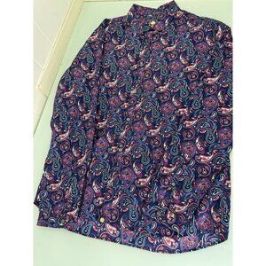 Pretty Green Shirt Mens XXL 2XL Paisley Long Sleeve Button Up 100% Cotton